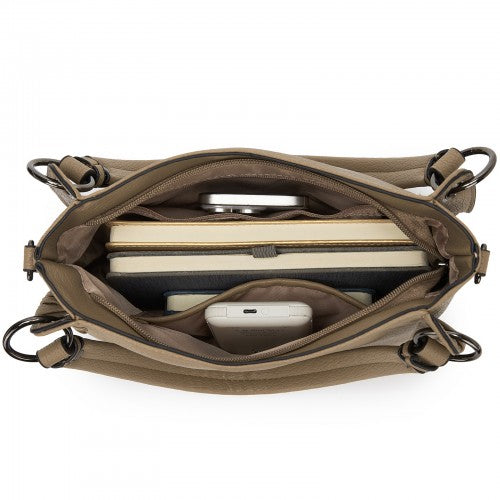 HBM2509 - Miss Lulu Textured PU Leather Crossbody Handbag with Woven Accents for Women - Khaki
