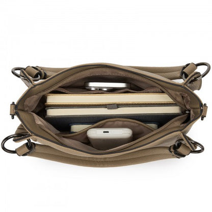 HBM2509 - Miss Lulu Textured PU Leather Crossbody Handbag with Woven Accents for Women - Khaki