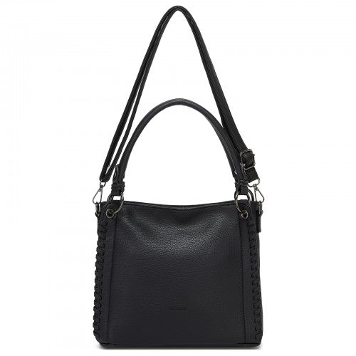 HBM2509 - Miss Lulu Textured PU Leather Crossbody Handbag with Woven Accents for Women - Black