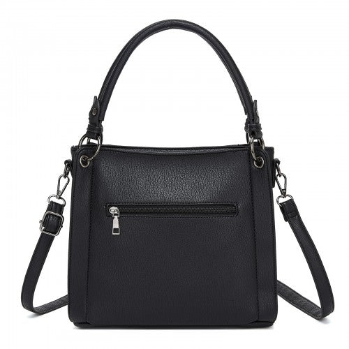 HBM2509 - Miss Lulu Textured PU Leather Crossbody Handbag with Woven Accents for Women - Black