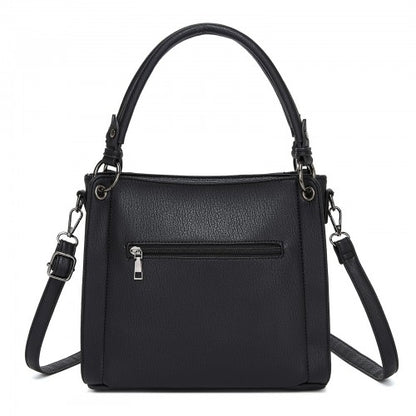 HBM2509 - Miss Lulu Textured PU Leather Crossbody Handbag with Woven Accents for Women - Black