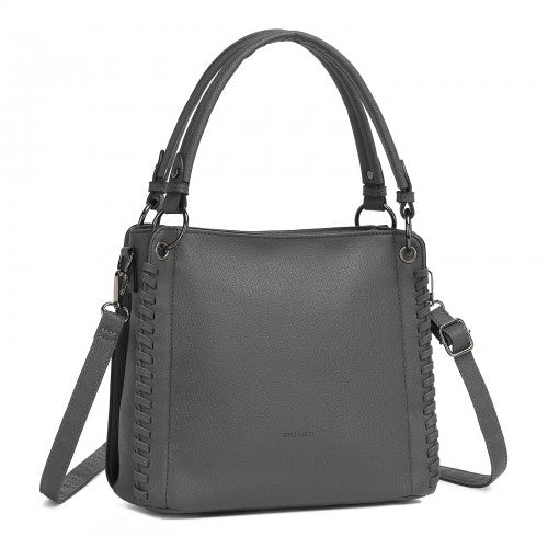 HBM2509 - Miss Lulu Textured PU Leather Crossbody Handbag with Woven Accents for Women - Grey