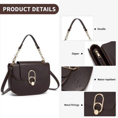 HBM2514 - Miss Lulu Stylish PU Saddle Bag with Chain-Accent Top Handle & Adjustable Strap