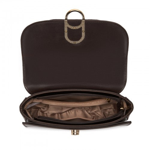 HBM2514 - Miss Lulu Stylish PU Saddle Bag with Chain-Accent Top Handle & Adjustable Strap