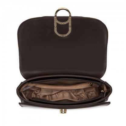 HBM2514 - Miss Lulu Stylish PU Saddle Bag with Chain-Accent Top Handle & Adjustable Strap