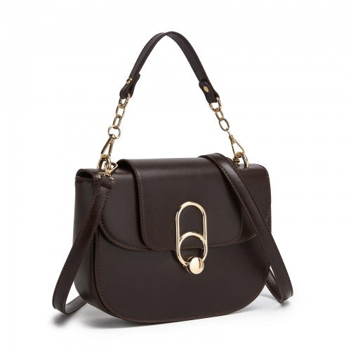 HBM2514 - Miss Lulu Stylish PU Saddle Bag with Chain-Accent Top Handle & Adjustable Strap