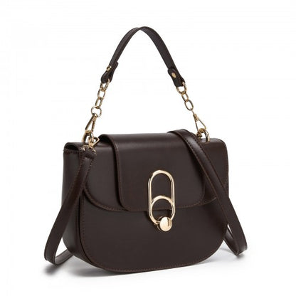 HBM2514 - Miss Lulu Stylish PU Saddle Bag with Chain-Accent Top Handle & Adjustable Strap