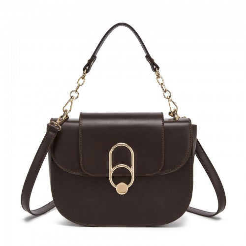 HBM2514 - Miss Lulu Stylish PU Saddle Bag with Chain-Accent Top Handle & Adjustable Strap