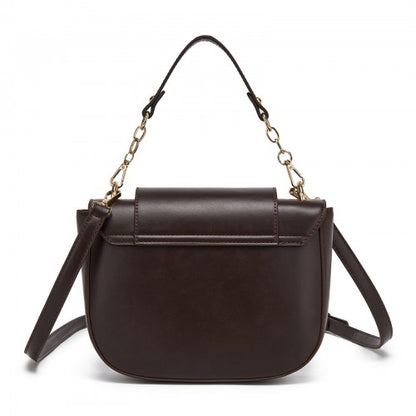 HBM2514 - Miss Lulu Stylish PU Saddle Bag with Chain-Accent Top Handle & Adjustable Strap