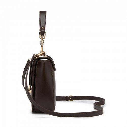HBM2514 - Miss Lulu Stylish PU Saddle Bag with Chain-Accent Top Handle & Adjustable Strap