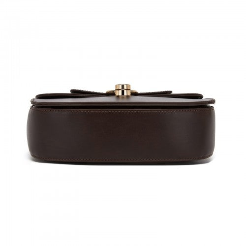 HBM2514 - Miss Lulu Stylish PU Saddle Bag with Chain-Accent Top Handle & Adjustable Strap