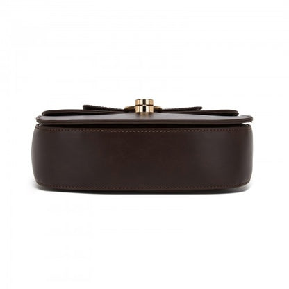 HBM2514 - Miss Lulu Stylish PU Saddle Bag with Chain-Accent Top Handle & Adjustable Strap