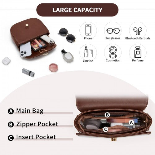 HBM2514 - Miss Lulu Stylish PU Saddle Bag with Chain-Accent Top Handle & Adjustable Strap