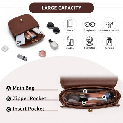 HBM2514 - Miss Lulu Stylish PU Saddle Bag with Chain-Accent Top Handle & Adjustable Strap