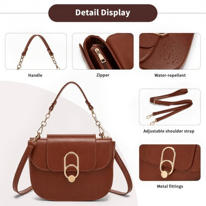 HBM2514 - Miss Lulu Stylish PU Saddle Bag with Chain-Accent Top Handle & Adjustable Strap