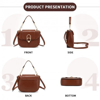 HBM2514 - Miss Lulu Stylish PU Saddle Bag with Chain-Accent Top Handle & Adjustable Strap