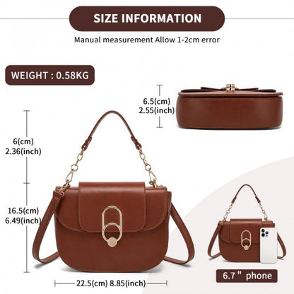 HBM2514 - Miss Lulu Stylish PU Saddle Bag with Chain-Accent Top Handle & Adjustable Strap