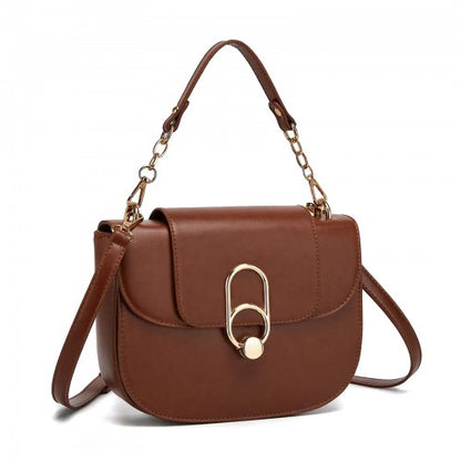 HBM2514 - Miss Lulu Stylish PU Saddle Bag with Chain-Accent Top Handle & Adjustable Strap