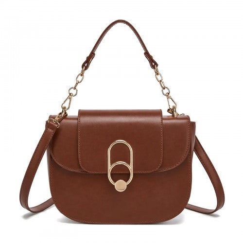 HBM2514 - Miss Lulu Stylish PU Saddle Bag with Chain-Accent Top Handle & Adjustable Strap