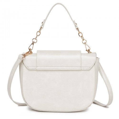 HBM2514 - Miss Lulu Stylish PU Saddle Bag with Chain-Accent Top Handle & Adjustable Strap - Beige