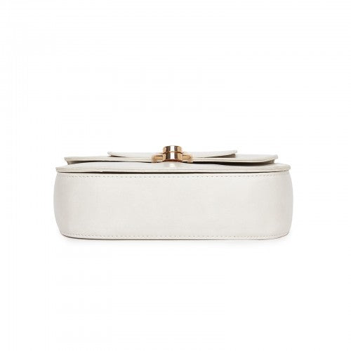 HBM2514 - Miss Lulu Stylish PU Saddle Bag with Chain-Accent Top Handle & Adjustable Strap - Beige