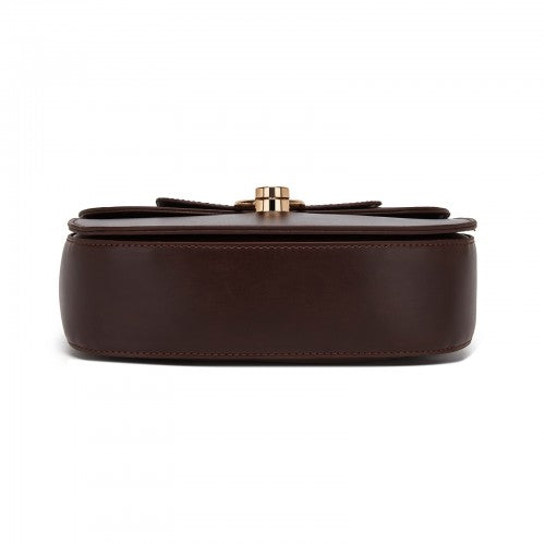 HBM2514 - Miss Lulu Stylish PU Saddle Bag with Chain-Accent Top Handle & Adjustable Strap - Coffee