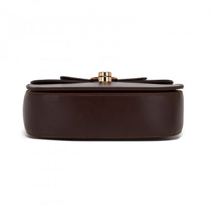 HBM2514 - Miss Lulu Stylish PU Saddle Bag with Chain-Accent Top Handle & Adjustable Strap - Coffee