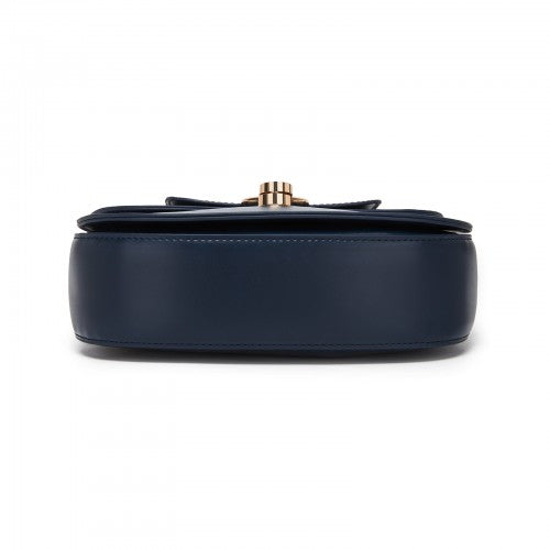 HBM2514 - Miss Lulu Stylish PU Saddle Bag with Chain-Accent Top Handle & Adjustable Strap - Navy