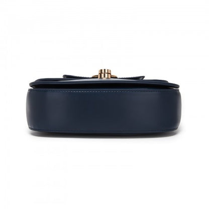 HBM2514 - Miss Lulu Stylish PU Saddle Bag with Chain-Accent Top Handle & Adjustable Strap - Navy