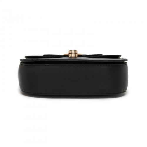 HBM2514 - Miss Lulu Stylish PU Saddle Bag with Chain-Accent Top Handle & Adjustable Strap - Black