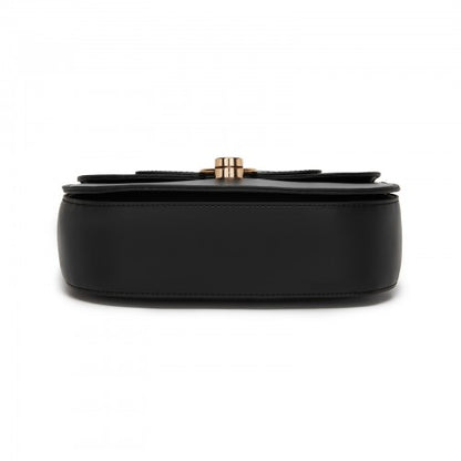 HBM2514 - Miss Lulu Stylish PU Saddle Bag with Chain-Accent Top Handle & Adjustable Strap - Black