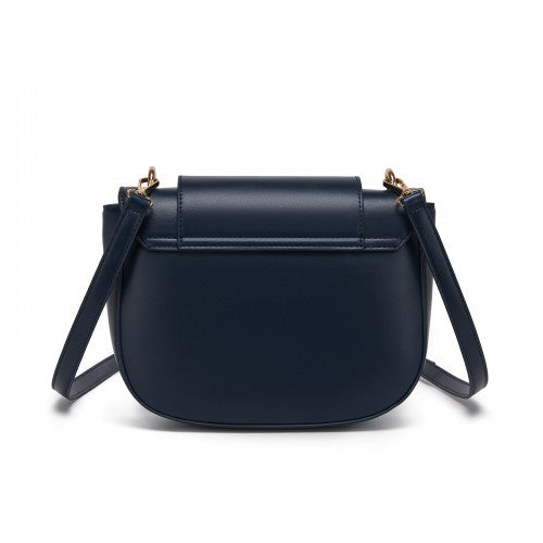 HBM2514 - Miss Lulu Stylish PU Saddle Bag with Chain-Accent Top Handle & Adjustable Strap - Navy