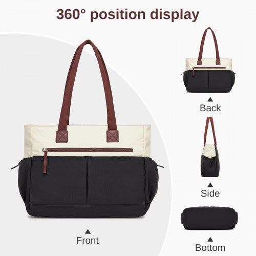 Miss Lulu HBM2611 beige and black tote bag – detail view 6