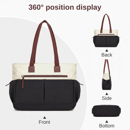 Miss Lulu HBM2611 beige and black tote bag – detail view 6