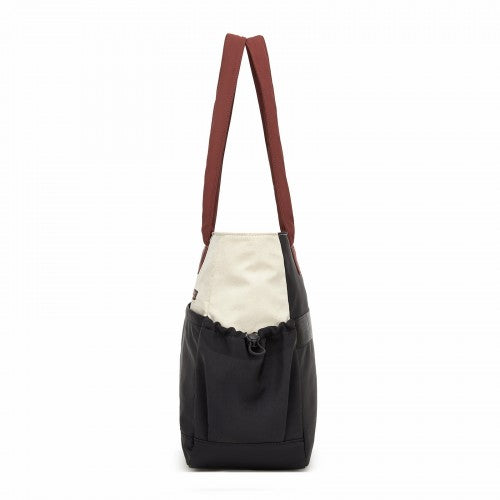 Miss Lulu HBM2611 beige and black tote bag – rear view