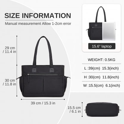 HBM2611 - Miss Lulu Chic Roomy Ladies Shoulder Tote Bag, with 15.6-inch Laptop Sleeve and Luggage Strap for Daily Use - Black