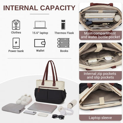 Miss Lulu HBM2611 beige and black tote bag – detail view 9