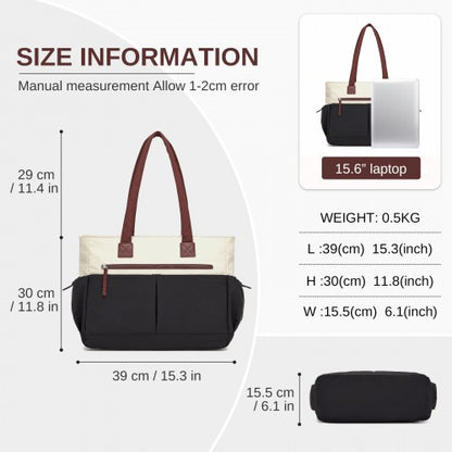 Miss Lulu HBM2611 beige and black tote bag – detail view 7