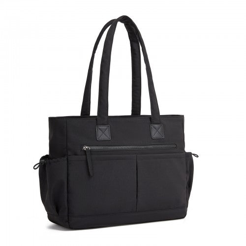 HBM2611 - Miss Lulu Chic Roomy Ladies Shoulder Tote Bag, with 15.6-inch Laptop Sleeve and Luggage Strap for Daily Use - Black