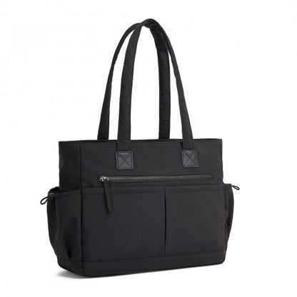 HBM2611 - Miss Lulu Chic Roomy Ladies Shoulder Tote Bag, with 15.6-inch Laptop Sleeve and Luggage Strap for Daily Use - Black