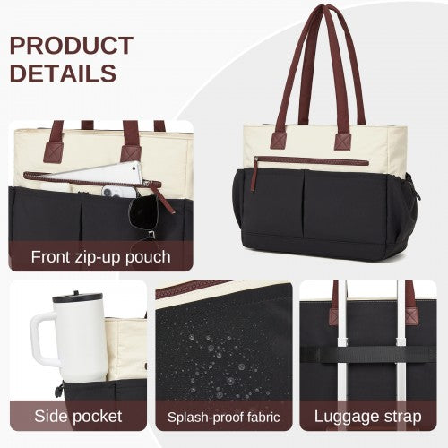 Miss Lulu HBM2611 beige and black tote bag – detail view 8