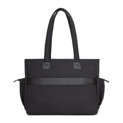 HBM2611 - Miss Lulu Chic Roomy Ladies Shoulder Tote Bag, with 15.6-inch Laptop Sleeve and Luggage Strap for Daily Use - Black