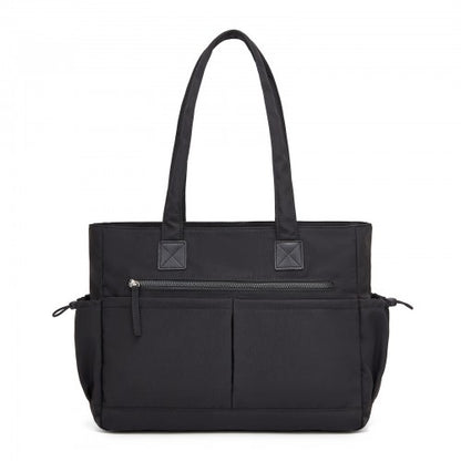 HBM2611 - Miss Lulu Chic Roomy Ladies Shoulder Tote Bag, with 15.6-inch Laptop Sleeve and Luggage Strap for Daily Use - Black