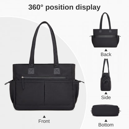 HBM2611 - Miss Lulu Chic Roomy Ladies Shoulder Tote Bag, with 15.6-inch Laptop Sleeve and Luggage Strap for Daily Use - Black