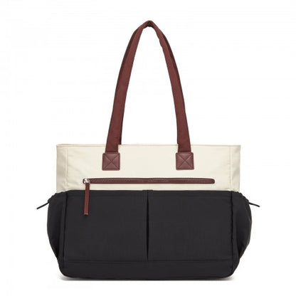 Miss Lulu HBM2611 beige and black tote bag – side view