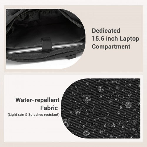 HBM2612 - Miss Lulu Minimalist Durable Shoulder Bag for Work, School & Travel with Laptop Sleeve and Multiple Pockets - Black