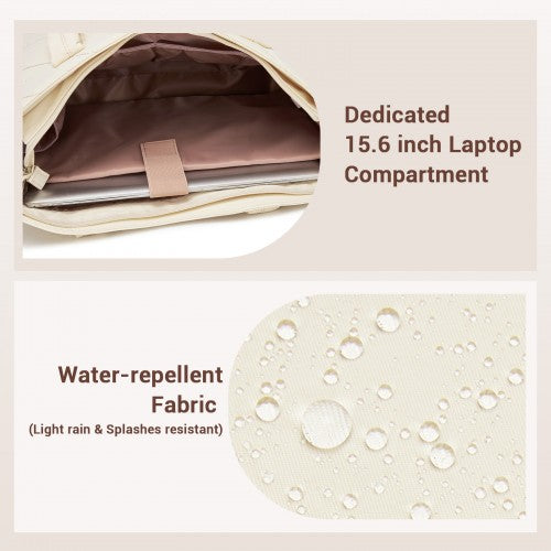 HBM2612 - Miss Lulu Minimalist Durable Shoulder Bag for Work, School & Travel with Laptop Sleeve and Multiple Pockets - Beige