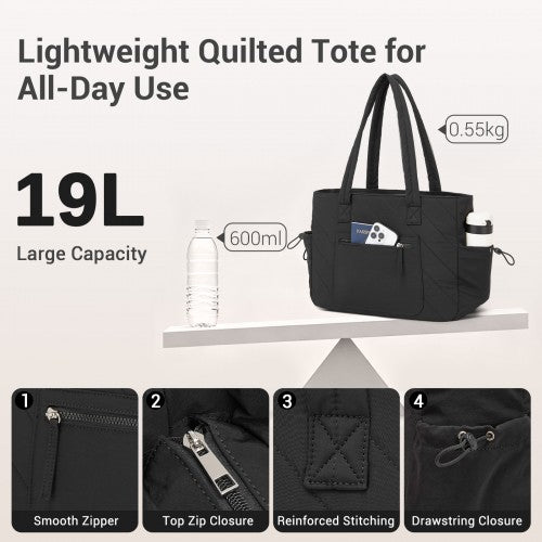HBM2612 - Miss Lulu Minimalist Durable Shoulder Bag for Work, School & Travel with Laptop Sleeve and Multiple Pockets - Black