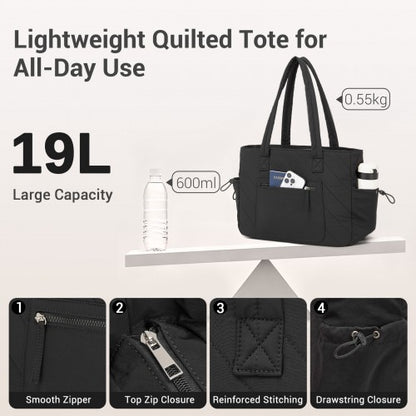 HBM2612 - Miss Lulu Minimalist Durable Shoulder Bag for Work, School & Travel with Laptop Sleeve and Multiple Pockets - Black