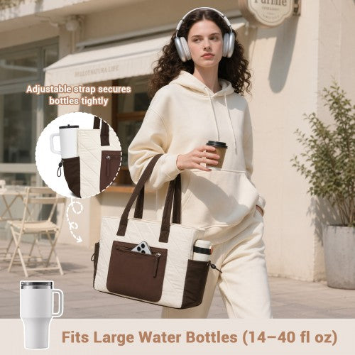 Miss Lulu HBM2612 beige and brown shoulder bag – detail view 9